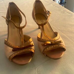 Vtg Circa Joan & David Pink Patent Leather Sandals with Fabric Princess Heel 8M